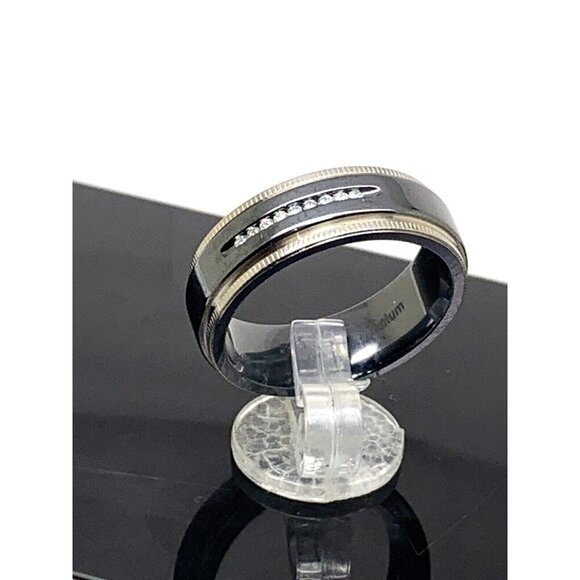 Men's Wedding Band Diamond 0.05ctw Titanium 7.5mm Wide Size 10 - Picture 3 of 14